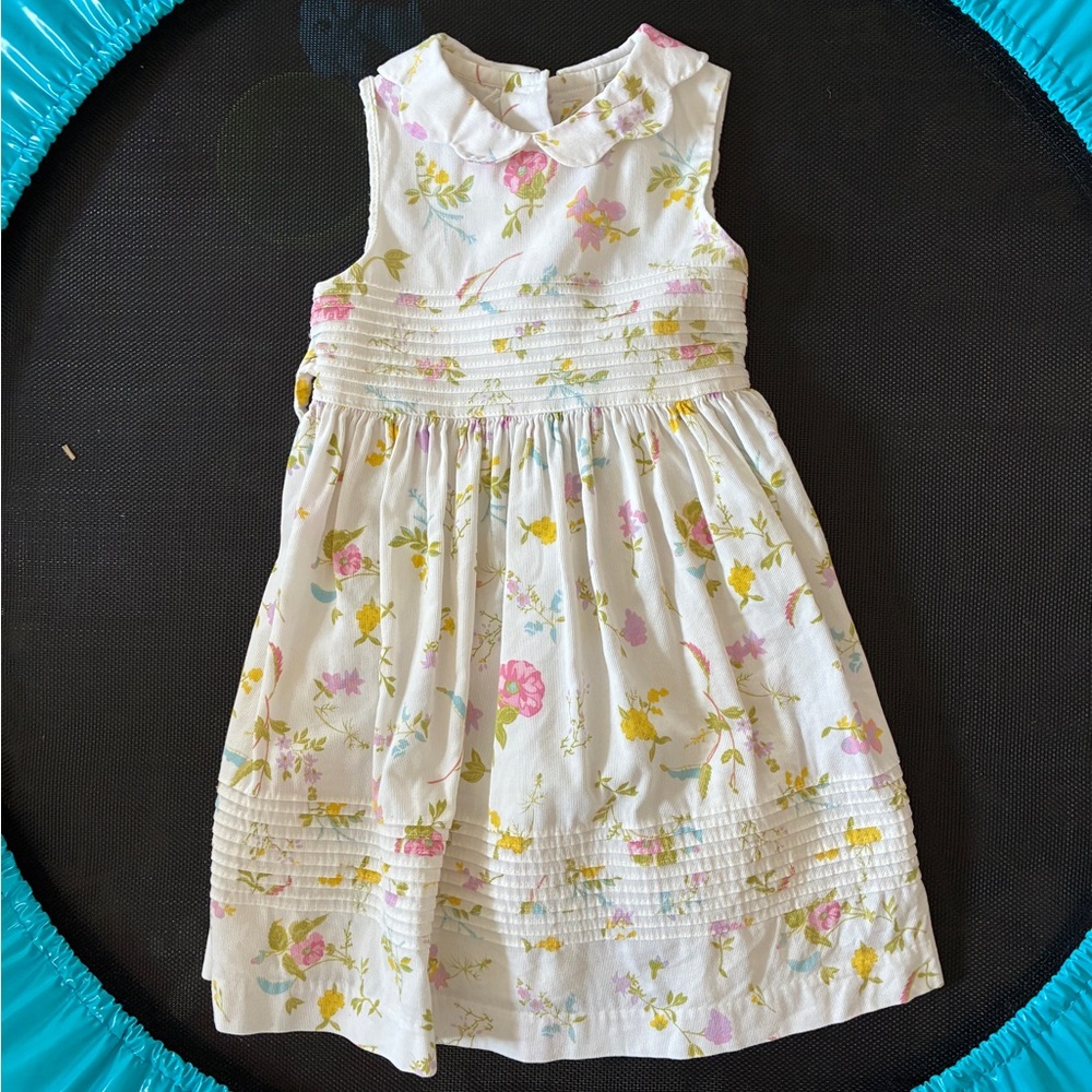 Laura Ashley White Floral Dress with Pink and Yellow Accents